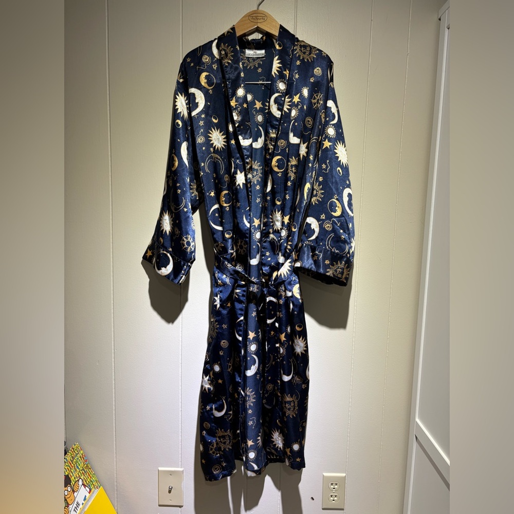 Liz Claiborne Collection navy suns moons celestial print robe large 90’s - Picture 2 of 8